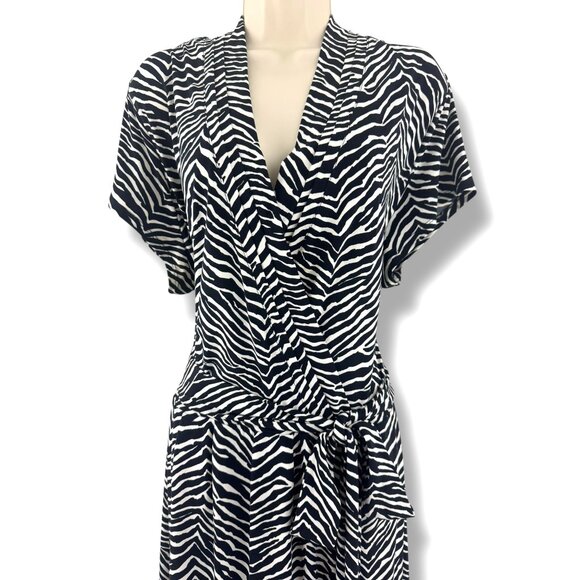 Liz Claiborne Black & White Zebra Print Faux-Wrap Dress w/Tie Size 2X 18 20 Plus - Picture 2 of 5